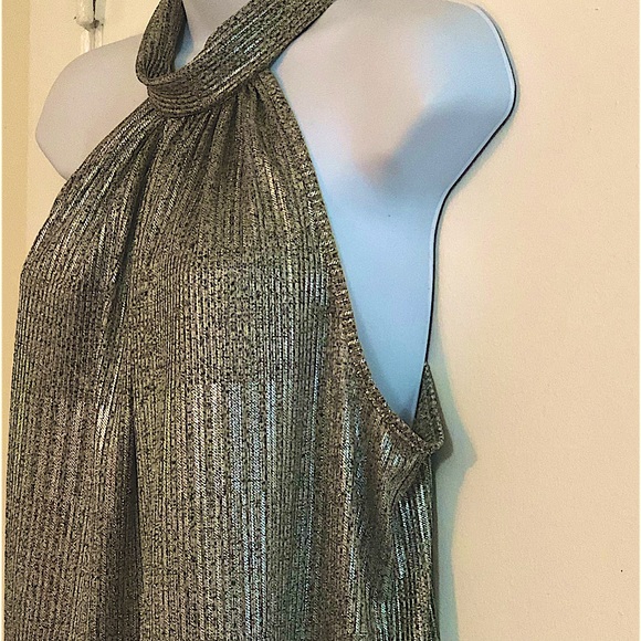 Maeve By Anthropologie Metallic High Neck , Cut Away Arm,Back Tie Shirt,Size Sm - Picture 2 of 13